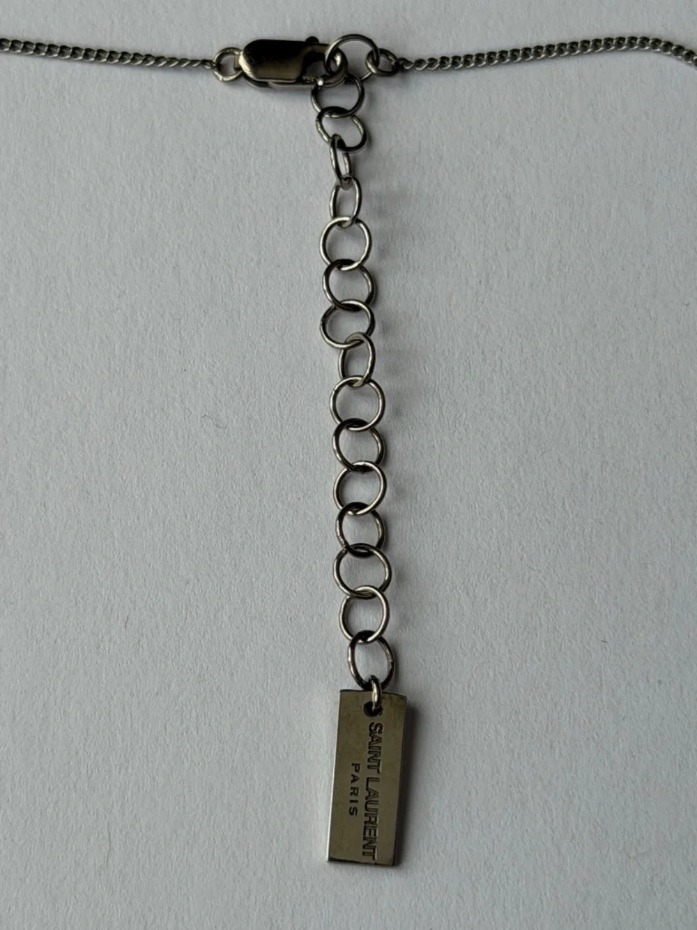 Saint Laurent YSL Sterling Silver J Initial Letter Snake Pendant Chain Necklace